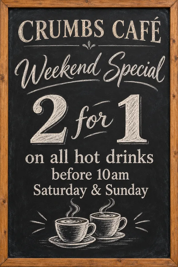 Crumbs Café weekend offer